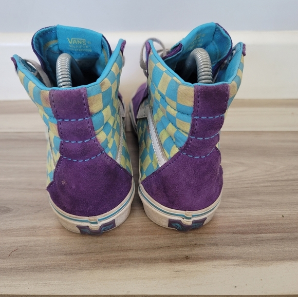 Vans Purple Suede Blue/Yellow checker High Top Shoes Women's Size 5.5 - Picture 3 of 6